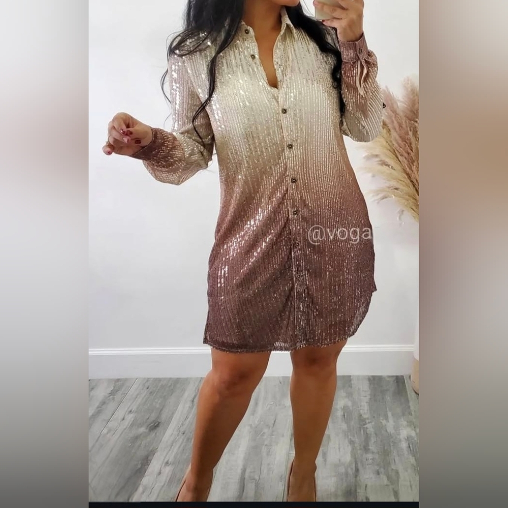 Elegant Sequin Button-Up Dress